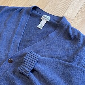 LL Bean Mens XL Navy Blue 100% Cotton Cardigan Sweater Knit Button Up Grandad